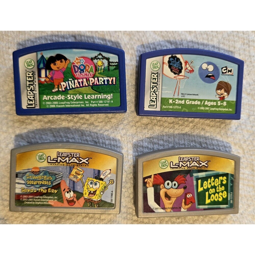 4 Leapster Explorer Learning Game Cartridges SpongeBob Dora Letters Cartoons